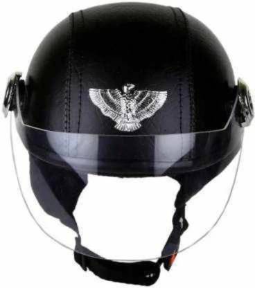 Anjana ALL MULTIPLAYER HALF FACE HELMET LEATHER FINISH FOR UNISEX (BLACK) Motorbike Helmet
