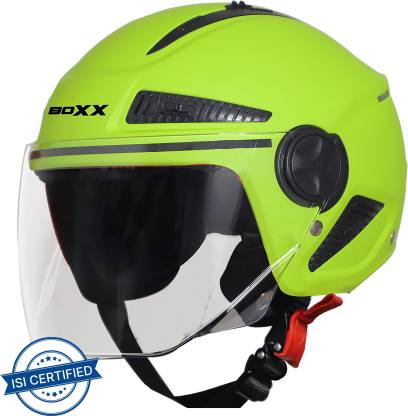 Steelbird Boxx Open Face Helmet, ISI Certified Helmet in Matt Yellow Green with Smoke Visor Motorbike Helmet