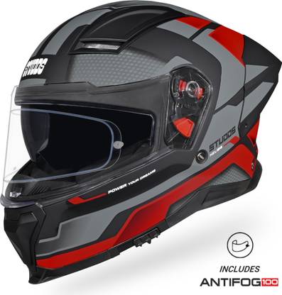 STUDDS Helios Asphalt Full Face ISI and DOT Certified Helmet with Dual Visor Motorbike Helmet
