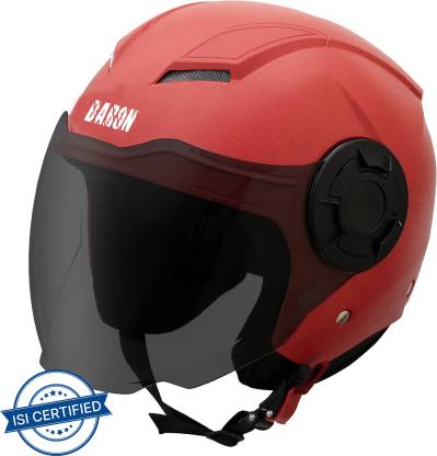 Steelbird Baron Open Face Helmet, ISI Certified Helmet in Dashing Red with Smoke Visor Motorbike Helmet