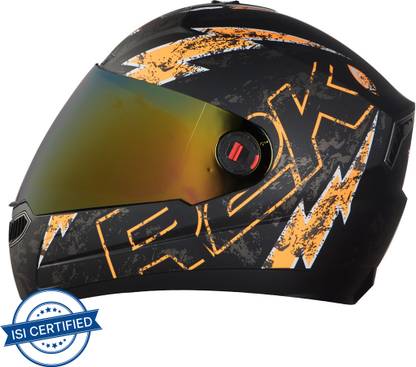 Steelbird R2K LIVE Motorbike Helmet  (Matt Black Orange with Chrome Gold Visor)