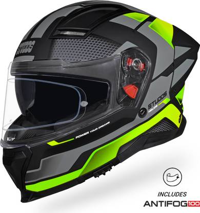 STUDDS Helios Asphalt Full Face ISI and DOT Certified Helmet with Dual Visor Motorbike Helmet