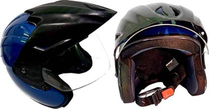NOHA Latest Open/Half Face Helmet With Cap Man/Women Normal visor( Blue Multicolour) Motorbike Helmet