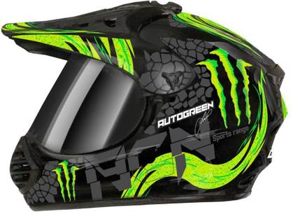 FOROLY Auto Green X-7 Monster ABS Material with Rainbow visor Motorbike Helmet