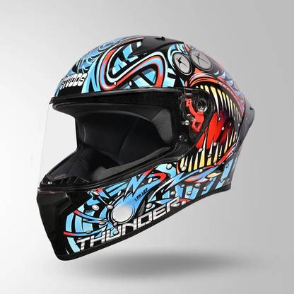 STUDDS Thunder Full Face D12 Black Blue N2 Red 600 MM Size XL With Spoiler Motorbike Helmet