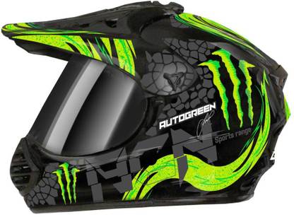 FOROLY Auto Green X-7 Monster ABS Material with Rainbow visor Motorbike Helmet