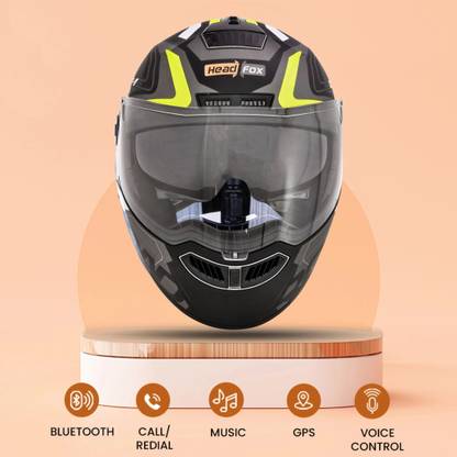HEADFOX N2 Smart Bluetooth sba7 Calls | Music | GPS | Waterproof | Voice Command Road DV Motorsports Helmet