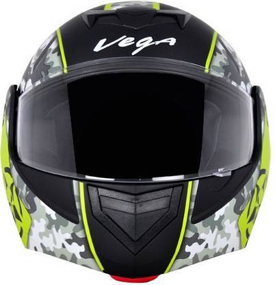 VEGA CRUX DX DULL BLACK NEON YELLOW FLIPUP FIBER ISI CERTIFED Motorbike Helmet