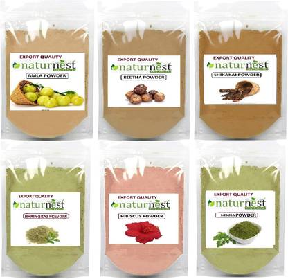 NatureNest Amla Reetha Shikakai Bhringraj Hibiscus Henna powder 50g each