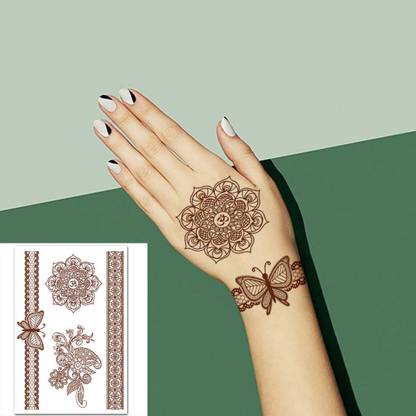 TATMODS Butterfly Strip Design with Henna Temporary Waterproof Tattoo For Women Girls
