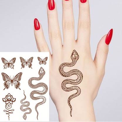 TATMODS Butterfly Snake Lotus Mehndi Waterproof Tattoo for Women