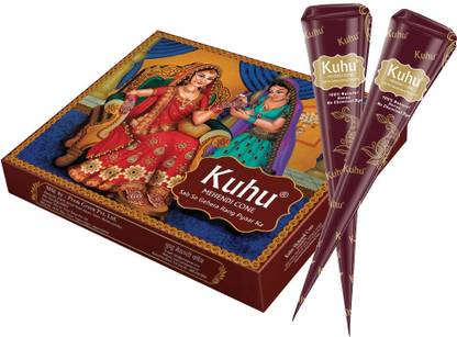 Kuhu Natural Henna Brown Mehendi Cones for Hand, Red Box