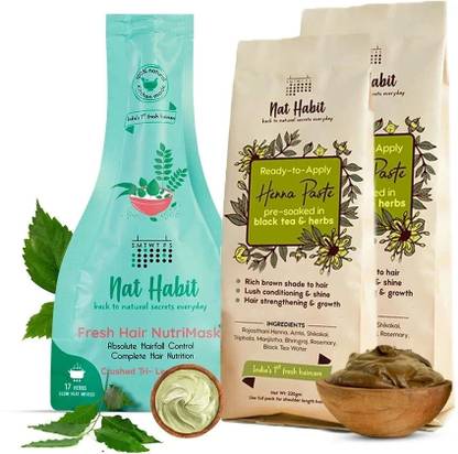 Nat Habit Ready-to-Apply Henna Paste & Rosemary Hair Mask Combo for Women