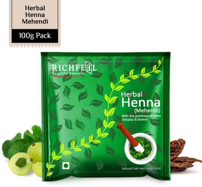 RICHFEEL Henna Mehendi Powder| Natural Hair Colour with Amla & Brahmi|100 g