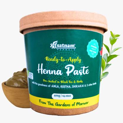 Shree Satnam Henna Paste in Black Tea & 9+ Herbs for Hair | 100% Pure Sojat Henna