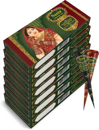 Neeta Mehendi Cone 100% Natural Henna Based No Chemical Dye 4 Pc in Each (7 Box) Natural Mehendi
