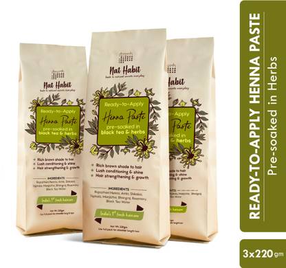 नत हैबिट Ready to Apply Henna Paste,Organic,Mehandi Hair Color for Rich Brown shade