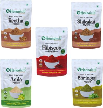 HENNAHUB Amla, Shikakai, Reetha, Hibiscus & Bhringraj powder for Hair Care 200gm x 5 pack
