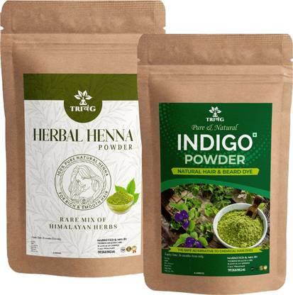Trivang Natural Dye for Black Hair (Henna Leaves powder, Indigo powder combo pack)