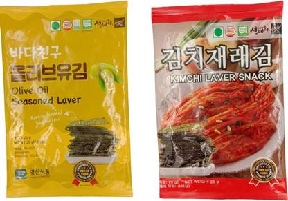 Shangi Olive Oil&Kimchi laver Korean Seaweed Baked not Fried 25g-(Pack of 2)|(Imported)