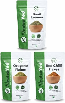 NeutraVed Oregano Leaves 30g + Chilli Flakes 50g + Basil Leaves 35g Best for Pizza