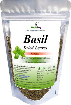VY VedaYug Basil Leaves Dried / Italian Sweet Basil for Seasonings, Pasta, Pizza, Salads, Sauces & Soup, (Pack of 2 x 70g)
