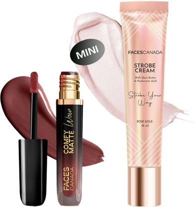 FACES CANADA Comfy Matte Wow Liquid Lipstick (3.8ml) & Strobe Cream (18ml) | Highlighter