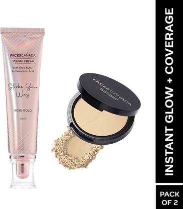 FACES CANADA Instant Glow+Coverage Combo | Stay Matte Finish Compact Powder & Strobe Cream Compact