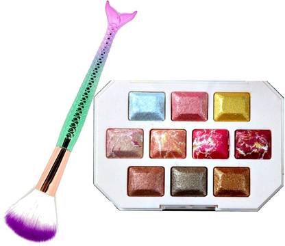 LOVE HUDA Waterproof Baked 10 Multi Color Blusher Highlighter Palette Brush For Makeup, Highlighter
