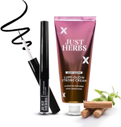 Just Herbs Magnetic Combo Pack (Rosy Gleam Strobe Cream, Deep Black Eyeliner) Highlighter