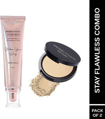 FACES CANADA Stay Flawless Combo | Weightless Stay Matte Finish Compact Powder & Strobe Cream Highlighter