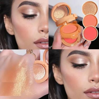 MYEONG 3 In 1 Matte Bronzer Blush Palette Pearly Blusher Shimmer