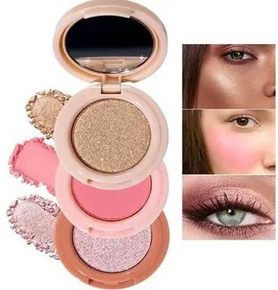 BEAUTYATH Highly Pigmented Blush and Highlighter Kit, 3 in 1 Makeup Pressed Powder Palette Highlighter