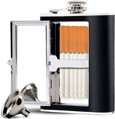 TCKW Hip Flask with Built-in Cigarette Case | Leak-Proof Hip Flask with Funnel Stainless Steel Hip Flask