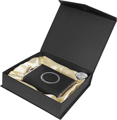 LookTook ® Leak Proof Stainless Steel 8oz Liquor Storage Pocket & Inbuilt Folding Glass Stainless Steel, Leather Coating Hip Flask