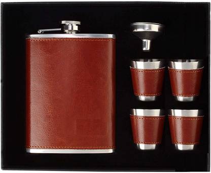 Wishbone Hip Flash 4 Shots Box 8 OZ Steel Wine Whiskey Vodka Alcohol Drinks Pocket Bottle 1 - Piece Bar Set