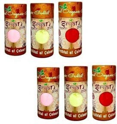 Jain life Natural Srijan Fluorescent Holi Colours Herbal Gulal Holi Color Powder Pack of 6