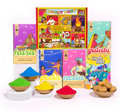 Phool Natural Gulal for Holi | Organic Gulal gift hamper with Non-Toxic Colours Holi Color Powder Pack of 4