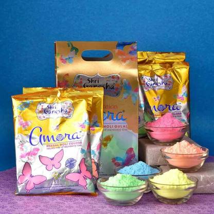 LAZYBEEE Clay Amora Herbal Holi Gulal Pack of 5 Holi Color Powder Pack of 5