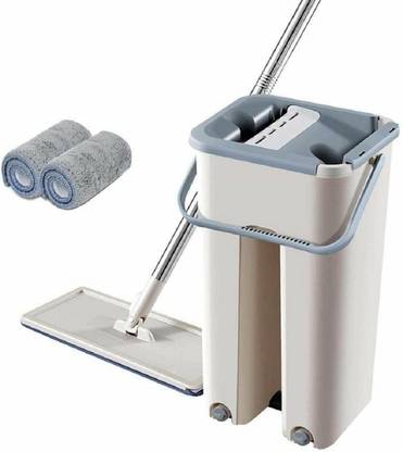 M G GALLERY Microfiber Flat Mop with Bucket, Cleaning Squeeze Hand Free Floor Mop Mop Set, Bucket