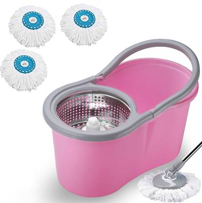 V-MOP Classic Premium Pink Color Steel Magic Spin Mop-No-03 Mop Set