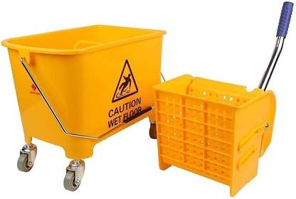 MEDISKY Mini Mop Bucket Trolley with Detachable Buckets & Wheels(20L, Yellow)(Pack of 1) Mop Set, Bucket