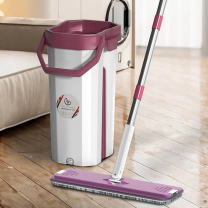 UPC Mop and Bucket with Wringer Set, Floor and Windows Type, 2 Microfiber Pads with Mop Set