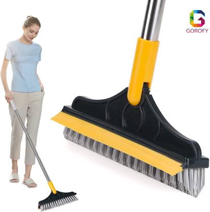 Gorofy Bathroom Cleaning Supplies for Home Tiles Cleaner Brush with Long Handle Plastic Wet and Dry Brush