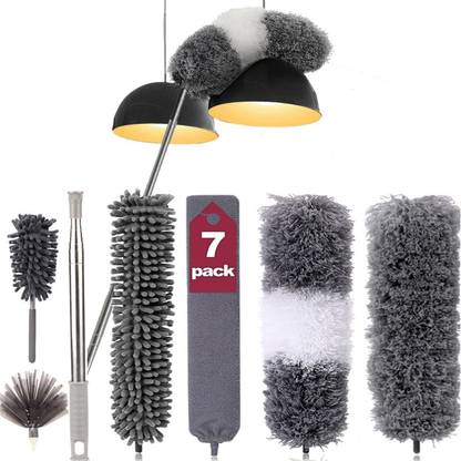 SubhLaxmi 7 in 1 Extendable Microfiber Duster Cleaning Kit with Telescopic Pole Wet and Dry Duster