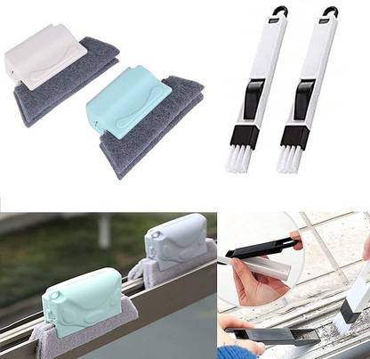 RUSEELA Window Groove Frame Cleaning Brush& Dust Cleaning Brush For Window Slot Keyboard Plastic, Sponge Wet and Dry Brush