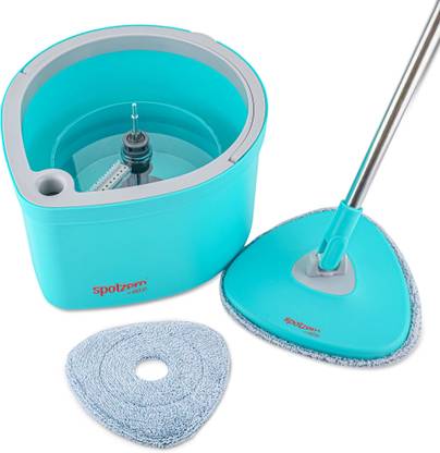 Spotzero by Milton Fresh Flow Triangle Flat Squeeze Mop with Bucket 2.6 L & 2 Reusable Pads Clean Mop Set
