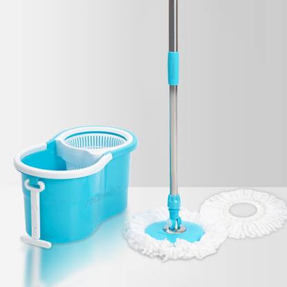 LivingBasics Floor Cleaning Magic Mop Stick & Spin Bucket with 2 Microfiber Refills - Mop Set