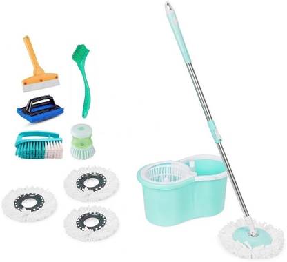 kukki Combo House hold using cleaning bucket mop set with 4 Refills and 8 Accessories Mop Set