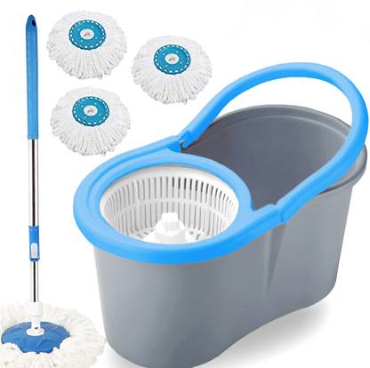 V-MOP Classic Grey Magic Bucket Mop with 3 Refills for Home & Office Floor Cleaning1 Mop Set, Duster, Mop, Cleaning Wipe, Bucket